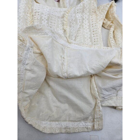 Vtg Fashioned by Gregory Blouse Womens 14 Ivory Lace Ruffles Long Sleeve Prairie - Picture 7 of 8